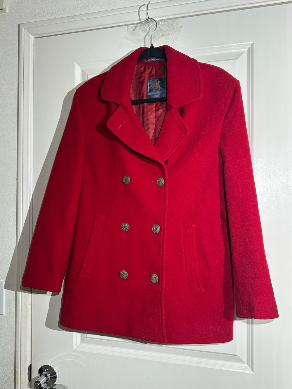 Gloverall Red Wool Pea Coat Women’s Size 10 Made in England